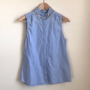 J. Crew Embellished Chambray Top